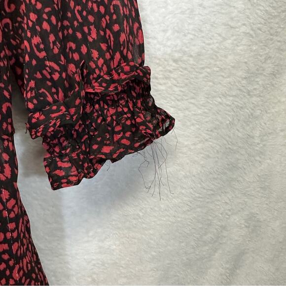 Zara Red & Black Cheetah‎ Print Long Sleeve Ruffled Mini Dress Size L - Picture 7 of 10